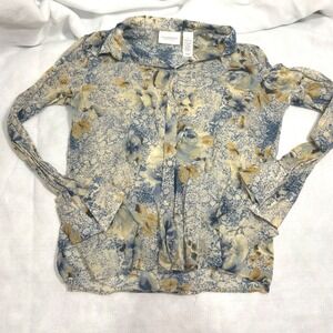 Liz Claiborne Lizwear Jeans Floral Snakeskin Print  Button Down Shirt Blue M
